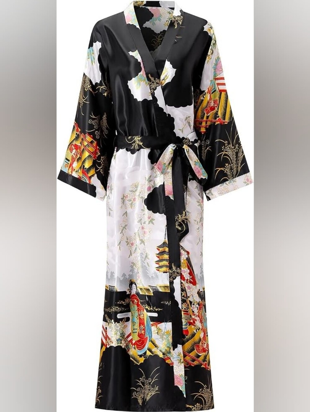 Long Kimono Robe Print Sleepwear Silky Lighweight